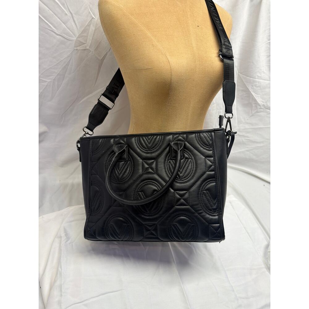 Valentino Orlandi !!! Black Embossed Leather Handbag –Shoulder Bag – V Logo - Picture 2 of 10